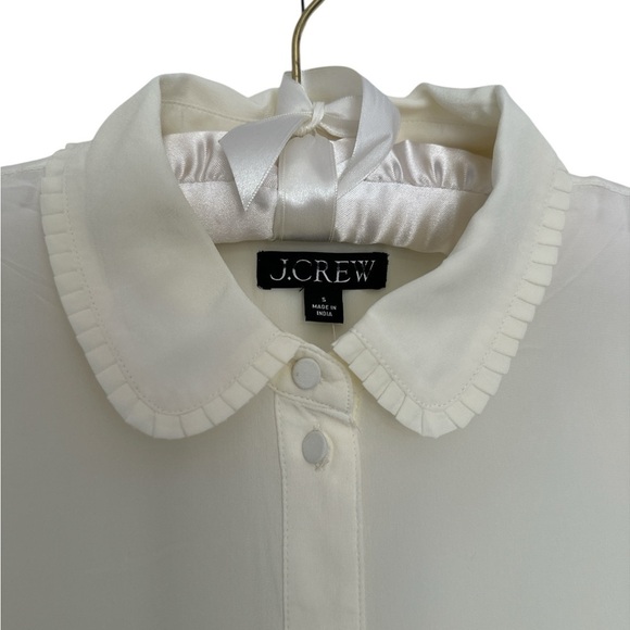 NEW Crepe de chine tie shirt with pleated collar long sleeve in cream Size Small - Picture 11 of 15